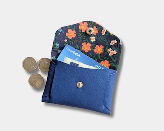 Leather coin purse, Leather snap wallet, Floral lined coin purse, Gift idea