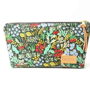 Zippered pouch flat bottom with name or initial tag, Make up bag, Stationary bag