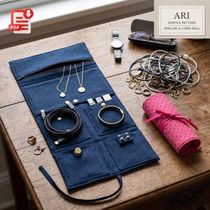 Jewelry Roll Sewing Pattern PDF, Cord Organizer Travel Case, DIY Tech Pouch, Earring and Ring Holder, Beginner Instant Download
