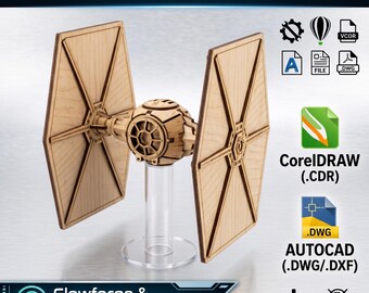 Premium tie Fighter Laser Cut Files | 3D Starships Model Plans | Glowforge CNC Optimized svg dxf CDR | DIY Sci-Fi Wood Kit Digital Download
