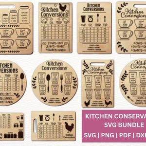 Pacote de conversão de cozinha SVG, tabela de medidas de culinária, conversão de panificação SVG, decoração de cozinha SVG, download digital