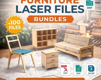 Furniture Laser Cut Files Bundle | DXF CNC Plans | DIY Wood Furniture Digital Download | Chair Table Cabinet Plans Pack