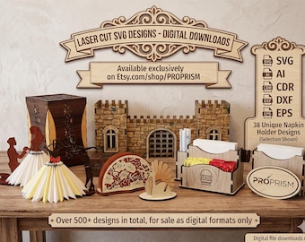 38 Napkin Holder Laser Cut Files SVG Bundle, Wood Tissue Dispenser CNC Router Plans, Glowforge DXF Templates, Table Decor Digital Download