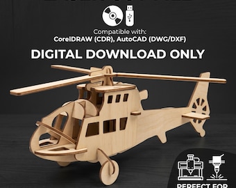 3D Helicopter Laser Cut File | Wooden Helicopter Puzzle SVG dxf CDR | cnc Router Plan | DIY Military Aircraft Model | Digital Download