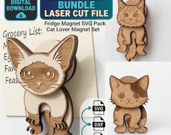 Motion Cat Magnet SVG Bundle, Laser Cut Files for Glowforge, Layered 3D Fridge Magnet Digital Download, Wood Cat Lover Gift Vector