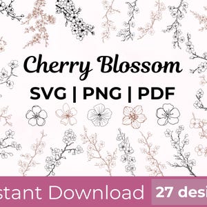 桜の SVG バンドル、桜の花のクリップアート、日本の花の SVG、春の花の PNG、桜の木のカット ファイル、花のシルエット Cricut
