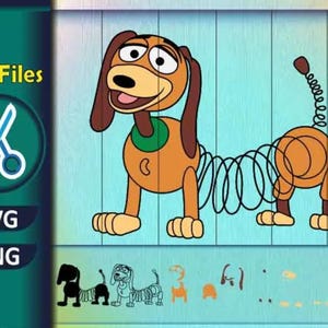 Elastische speelgoedhond SVG | Flexibel puppysilhouet | Retro rolhond gesneden bestand