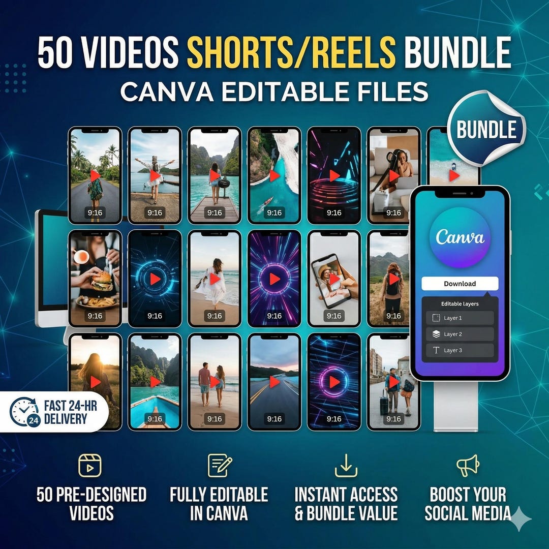 50 Editable Canva Video Templates for Reels, Shorts (24 Hour Delivery ...