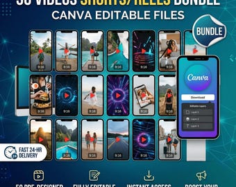 50 Editable Canva Video Templates for Reels, Shorts (24 Hour Delivery)