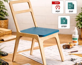 Slim Chair Plans PDF | cnc dxf Files | Modern Wooden Chair DIY | Digital Download Furniture Plans | STEP 3D Model