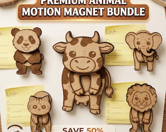 Farm Animal Motion Magnet SVG Bundle | Laser Cut File for Fridge Magnets | 3mm Wood Cut Plan | Cute Animal Laser SVG Pack | Commercial Use