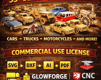 Laser Cut Vehicle Bundle SVG DXF | 55+ Wooden Car Models | 3D Puzzle Files for Glowforge CNC LightBurn | Commercial Use