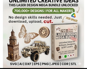 700,000+ Laser Cut Files Mega Bundle, SVG DXF CNC Vector Plans, Digital Download for Glowforge, XTool, Lightburn, Ultimate Woodworking