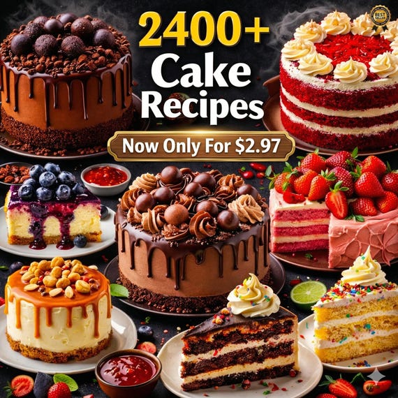 2400+ Cake Recipes Digital Cookbook Bundle | Easy Professional Baking Guide | Moist Cake Secret Recipes | Beginner to Pro Baker SVG PDF