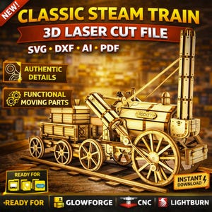 Locomotoras Laser Cut Puzzle Bundle svg DXF | 3D Wooden Train Model Kits | CNC Glowforge LightBurn Files | Vintage Steam Engine DIY