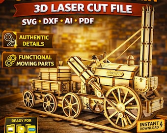 Locomotoras Laser Cut Puzzle Bundle svg DXF | 3D Wooden Train Model Kits | CNC Glowforge LightBurn Files | Vintage Steam Engine DIY