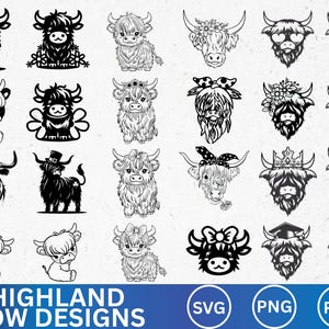 Highland Cow Svg , Cute Highland Cow Svg Bundle, Baby Cow Svg, Cow Png,Highland Cow Clipart, Highland Cow Bundle