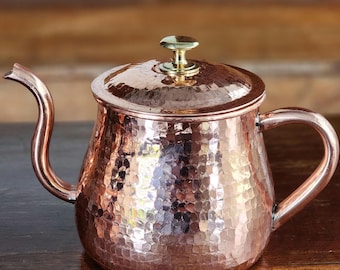 Tetera de cobre martillado a mano: tetera rústica de cobre hecha a mano, tetera artesanal (750 ml)