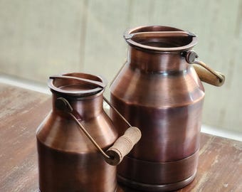 Lata de leche de cobre macizo – Decoración rústica de granja, pieza artesanal indonesia