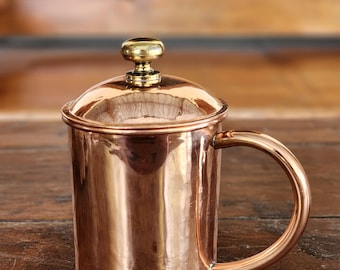 Taza de cobre con tapa hecha a mano - Artesano indonesio
