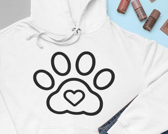 Dog Lover Hoodie – Minimal Paw Heart Design, Valentine Gift for Pet Lovers