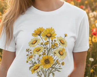 Daisy Flower Shirt – Boho Folk Art Floral T-Shirt, Vintage Garden Tee