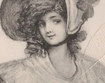 Was 6.00 1907 Antique Illustrated Postcard: Young Lady in Bonnet