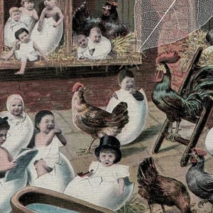 Carte postale française antique d'avant 1910 PLUSIEURS BÉBÉS dans un poulailler