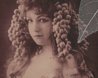 UNUSED Mademoiselle Raboin Adorned with Grapevines Antique Sepia Postcard