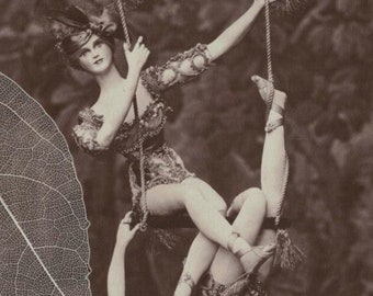 UNUSED The Charming Girls Dolls Positioned in Acrobatic Act Artist Signed Consuelo Fould Antique Postcard