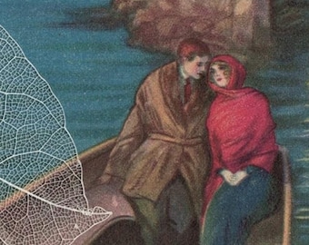 UNUSED C 1920s ACHILLE MAUZAN Lovers in Boat at Night