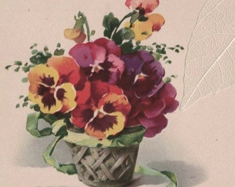 UNUSED C 1906 Pretty PANSIES in Basket Artist Signed Catharina KLEIN Antique Postcard