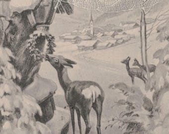 Pre 1910 R. ULREICH Vienne 396 Deer at Wayside Shrine
