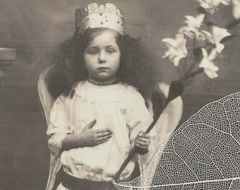 UNUSED Pre 1910 Little Girl in Angel Costume with WHITE LILIES