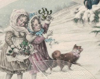 1910 VIENNE 5132 Crows Watch as Little Girls & Dog Walk in Snowy Landscape