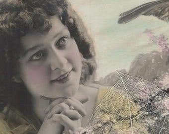 1906 Young Lady Admiring a Mother Bird and Her Nestlings Antique NPG Postcard