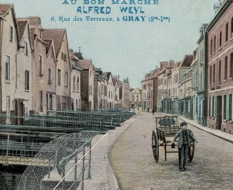 1910年代 AU BON MARCHE アミアン フランス カートを引く男性