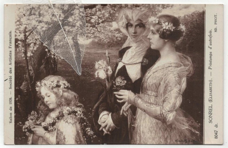 UNBENUTZTER Salon de 1920 Spring of YESTERYEAR Künstler signiert Élisabeth SONREL Antike Illustrierte Postkarte Bild 1
