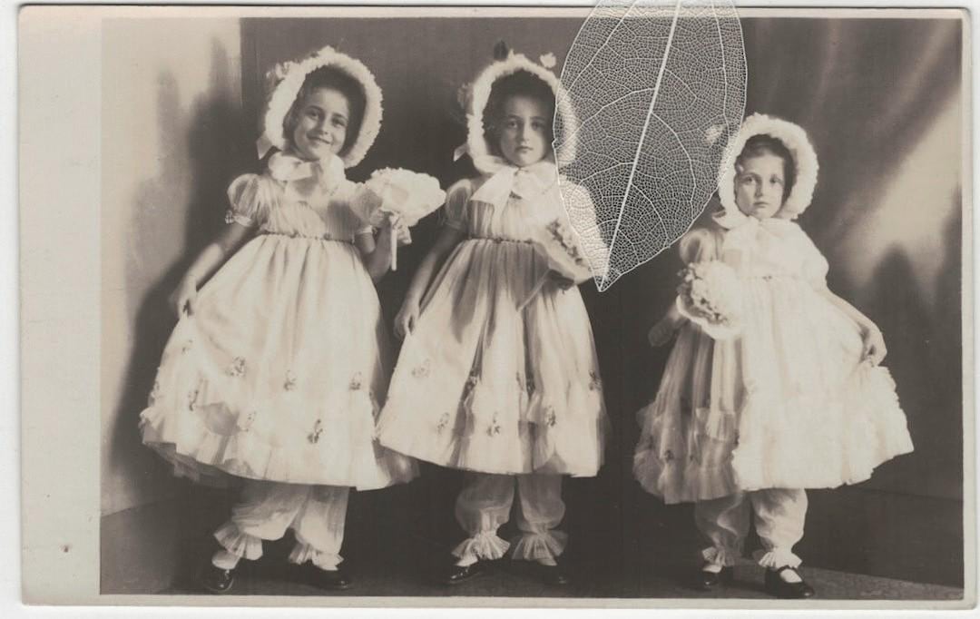 UNUSED 1920s Three Little Girls Dressed in Identical Fashion With ...