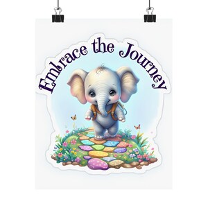 Póster de elefante "Abraza el viaje", arte de pared para guardería, regalo para baby shower, decoración de habitación infantil, impresión inspiradora, arte animal adorable
