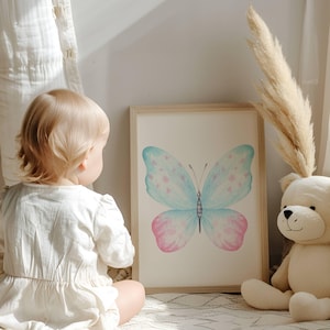 Watercolor Butterfly Print: Pink & Blue Nursery Wall Art (Digital Download
