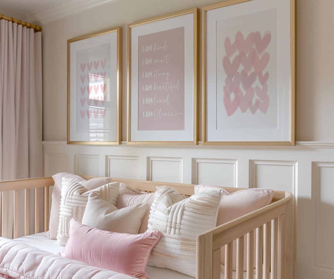 Pink Girl Room 3-piece Wall Art Set I Blush Pink Custom Name Prints I ...