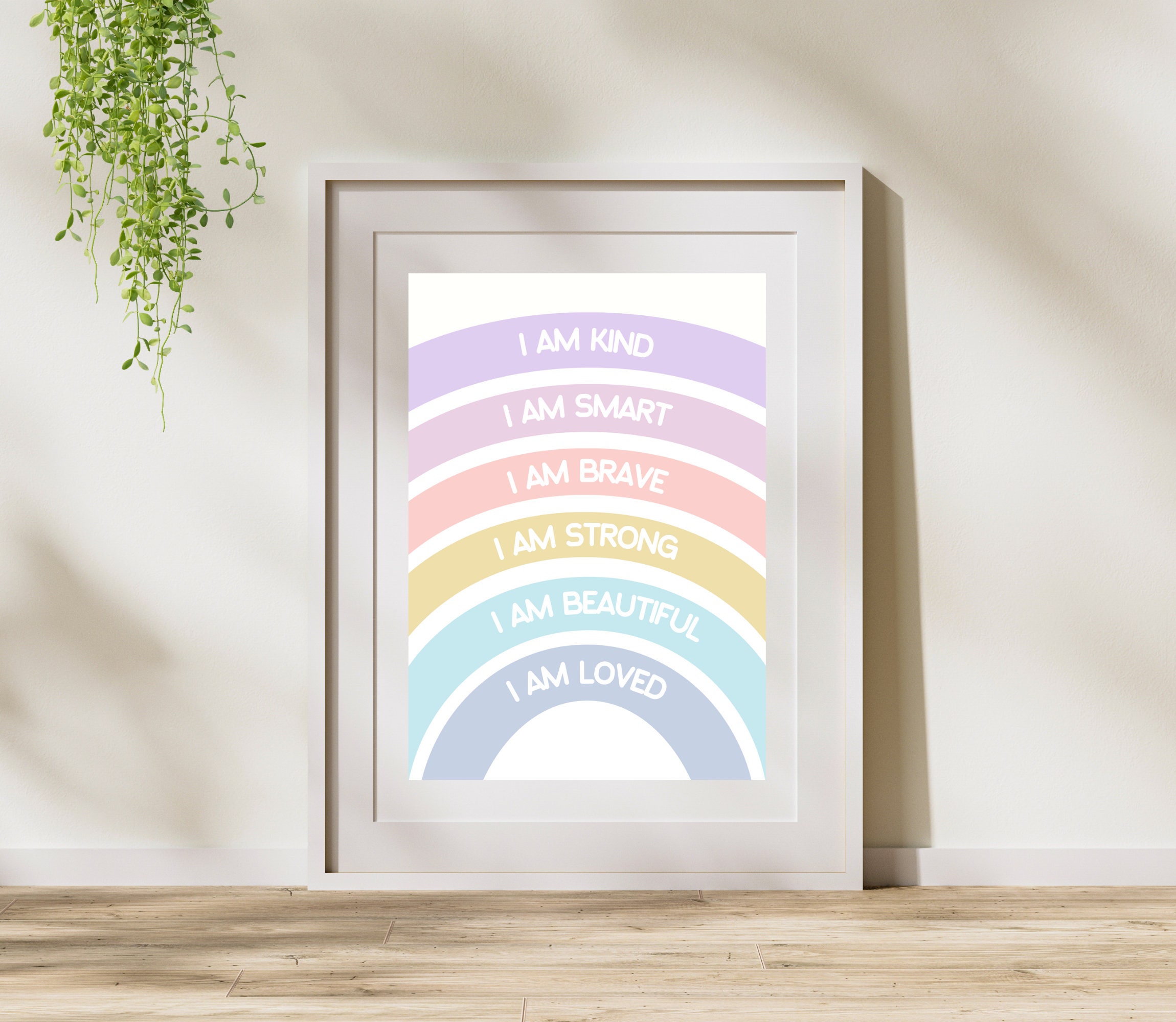 Rainbow Affirmations Wall Art, Pastel Positive Affirmations for Kids ...