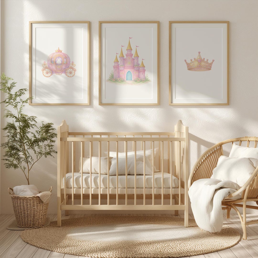 Princess Nursery Wall Art Set, Watercolor Castle, Carriage, Crown - Etsy