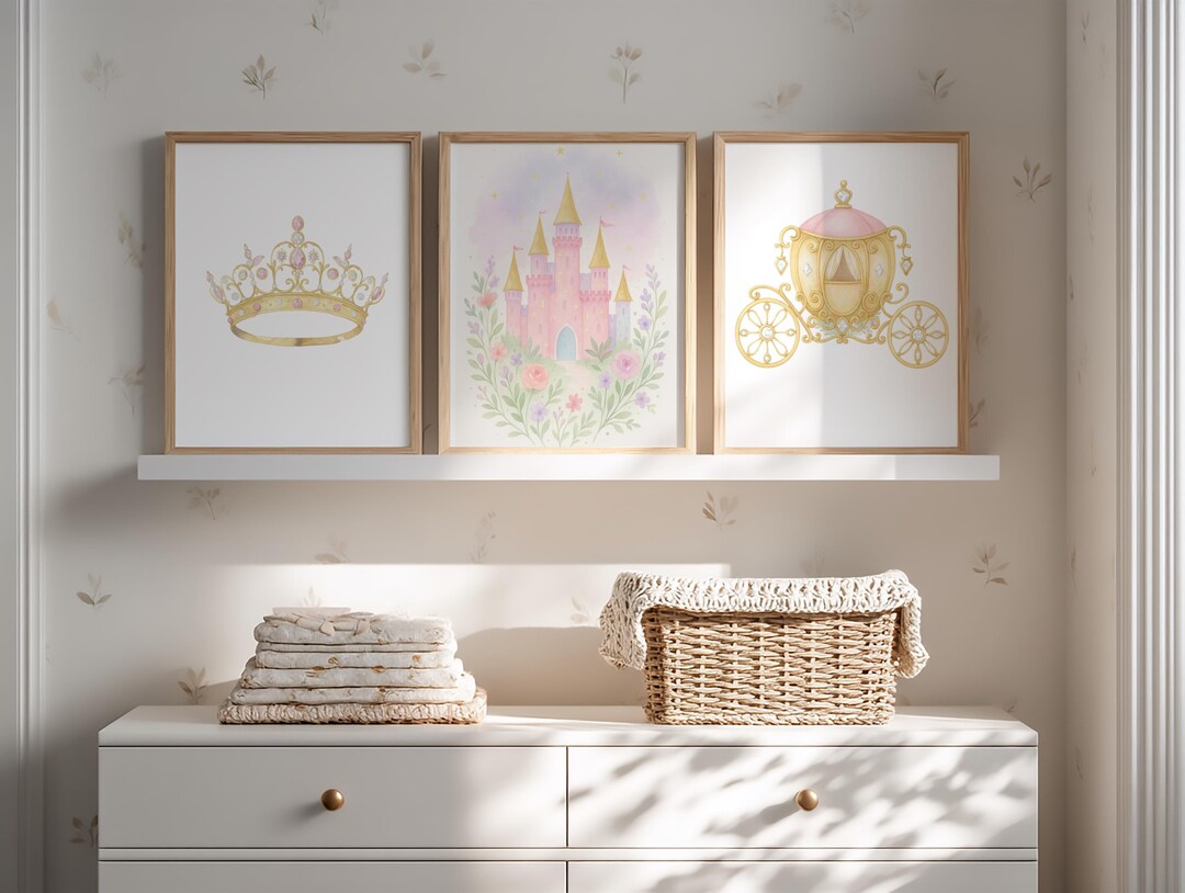Princess Castle Nursery Wall Art Set - 3 Watercolor Fairytale Prints ...