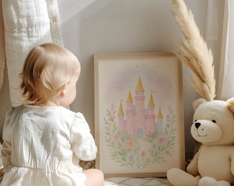 Prinzessin Schloss Kinderzimmer Wand Kunst - Aquarell Märchen für Baby Mädchen Zimmer