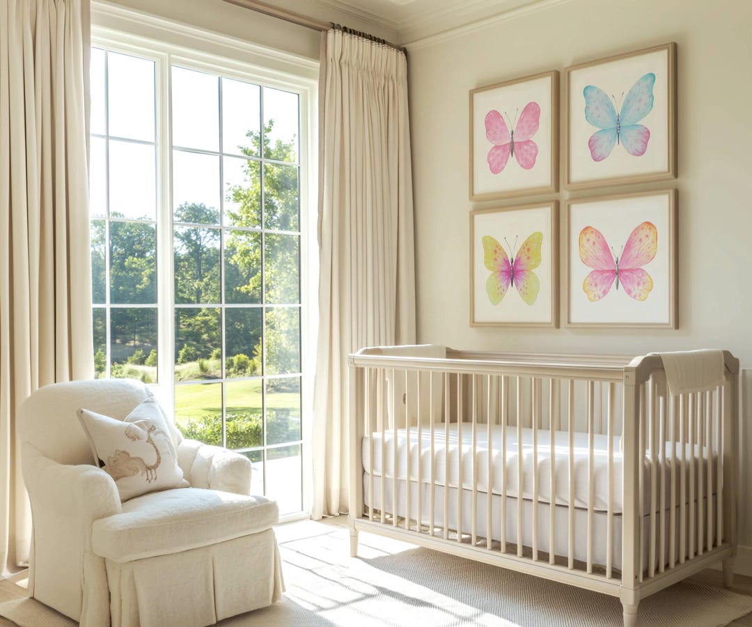 Blush Pink Butterfly Nursery Prints: Boho Girl Room Decor (set of 4 ...
