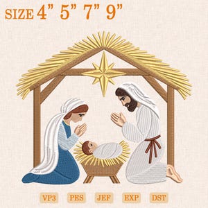 Embroidery Nativity Scene Design, Christian Christmas Machine Embroidery, Christmas Embroidery Design, Instant Download, Christmas Nativity