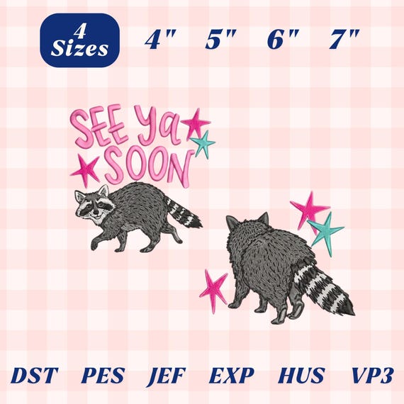 See Ya Soon Raccoon Embroidery Design, Front Back Embroidery Set, Cute Racoon Embroidery, Funny Southern Lake Day Embroidery Design
