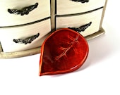 ceramic leaf dish ring holder candle holder spoon rest tea bag holder gift home decor handmade pottery burnt orange rust one autumn leaf